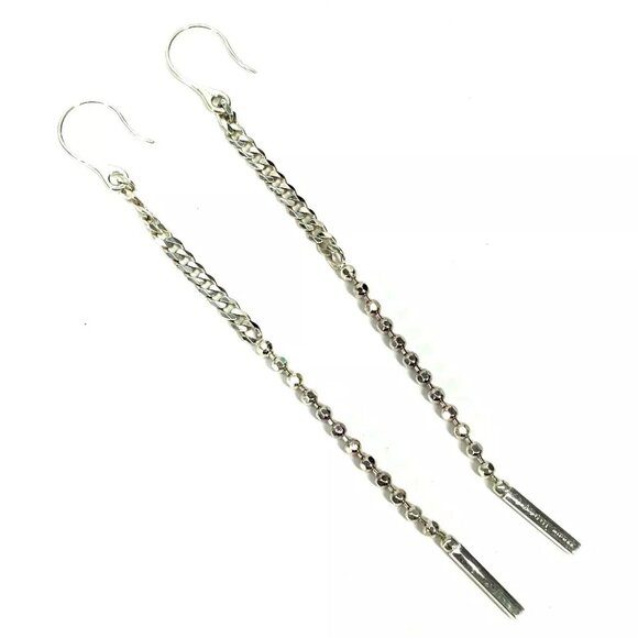 GUCCI Hook Chain Logo Bar lariat Long Swing Drop Accessories Pierce Metal Silver - Picture 7 of 7